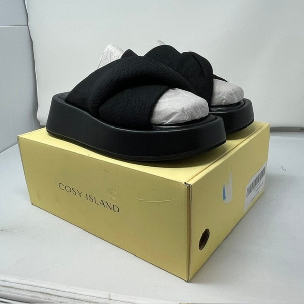 Cosy Island Womens Black Crisscross Platform Slide Sandals Size 38 NEW